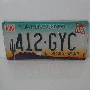 Arizona License Plate Grand Canyon State Desert Scene Saguaro 412 GYC 2008